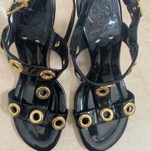 Tory Burch Kathryn Wedge Black Sandals 8M